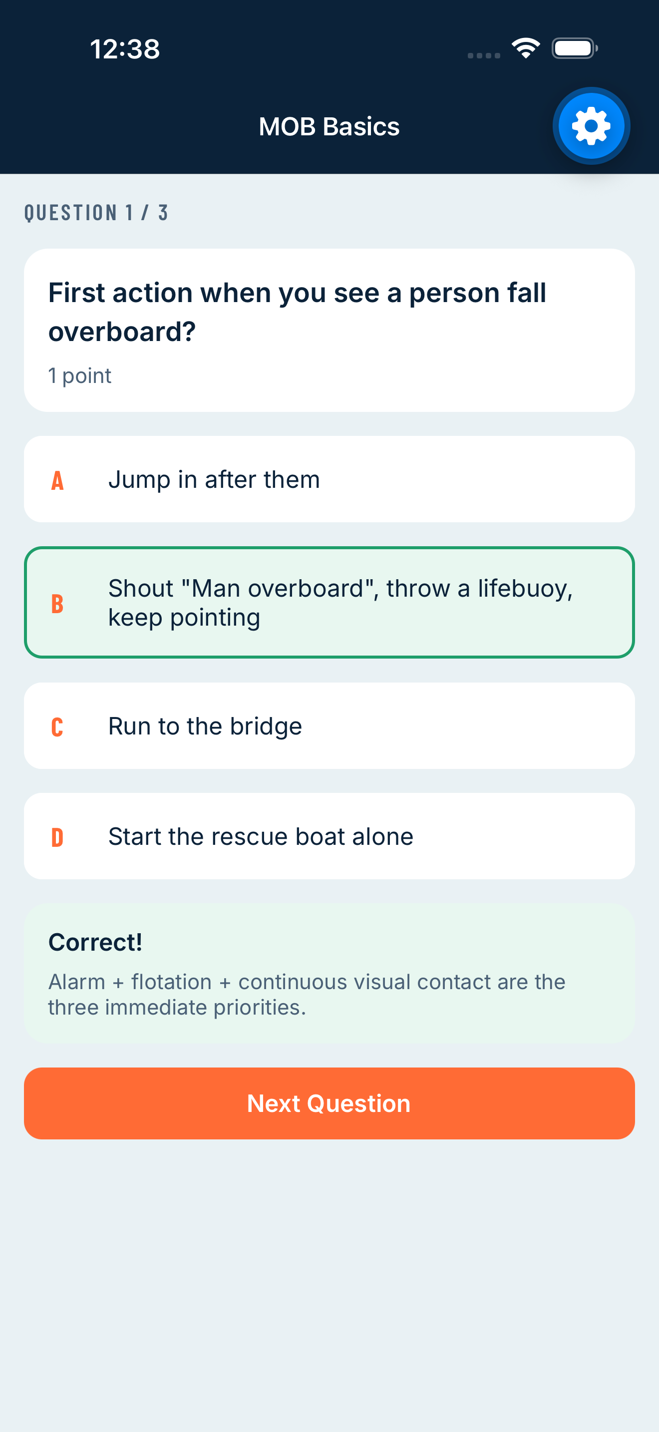 Quiz question with instant correct-answer feedback